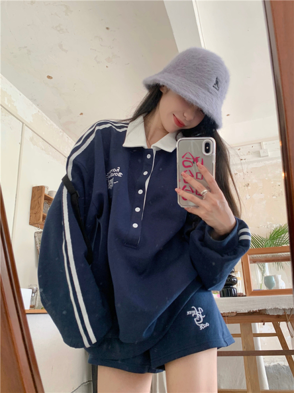 Sweatshirt suit for women autumn 2024 new casual high-end shorts two-piece set