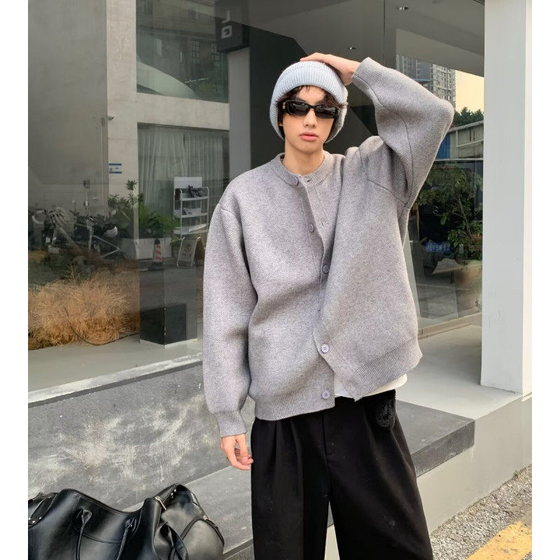 Autumn and winter baseball collar cardigan button sweater for men and women loose casual sweater jacket
