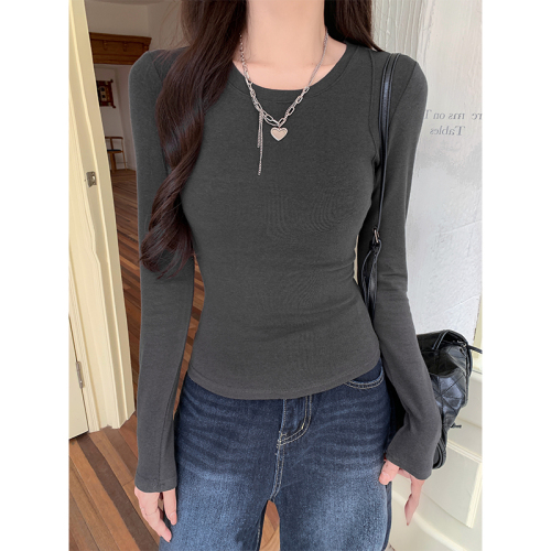 Slim Thin Round Neck T-Shirt Women's Autumn Slim Basic Bottoming Shirt Temperament Long Sleeve Simple Top