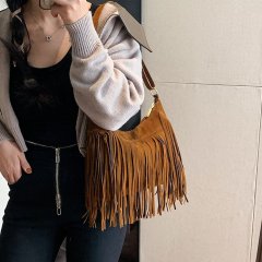 American bohemian tassel bag new imitation suede retro saddle bag fashion hot girl shoulder crossbody bag