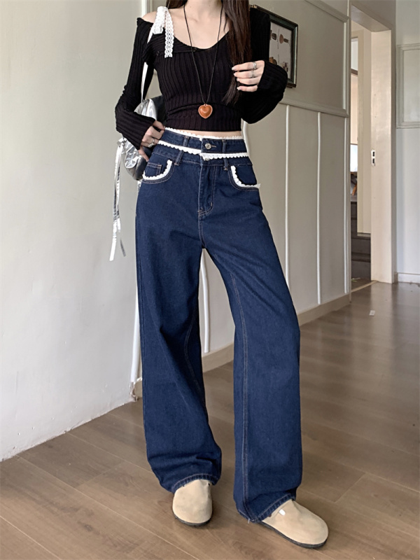 Korean chic American washed wide-leg jeans autumn new loose straight leg mopping trousers trendy
