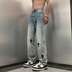 European and American high street cross jeans men's American hip-hop style street loose straight flared pants