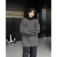 Gray mohair hooded sweater cardigan men's autumn and winter trendy brand cleanfit knitted jacket