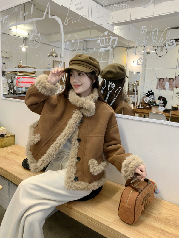 2024 winter new thickened lamb wool coat, distressed suede fur integrated cotton coat and fur