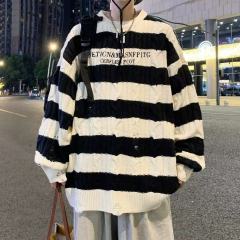 Retro lazy style loose pullover sweater for men and women striped hole knitwear