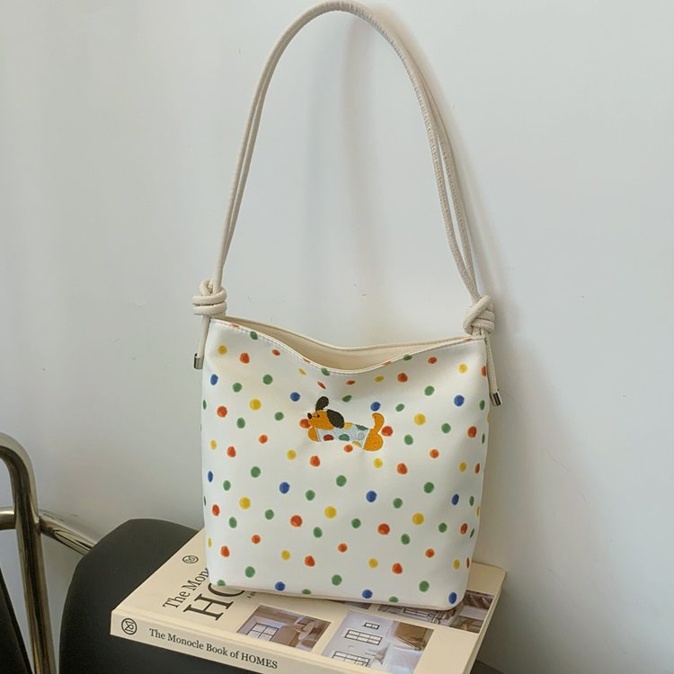 Polka dot large capacity fashionable portable bucket bag for women 2024 autumn and winter new style simple shoulder bag high-end crossbody bag