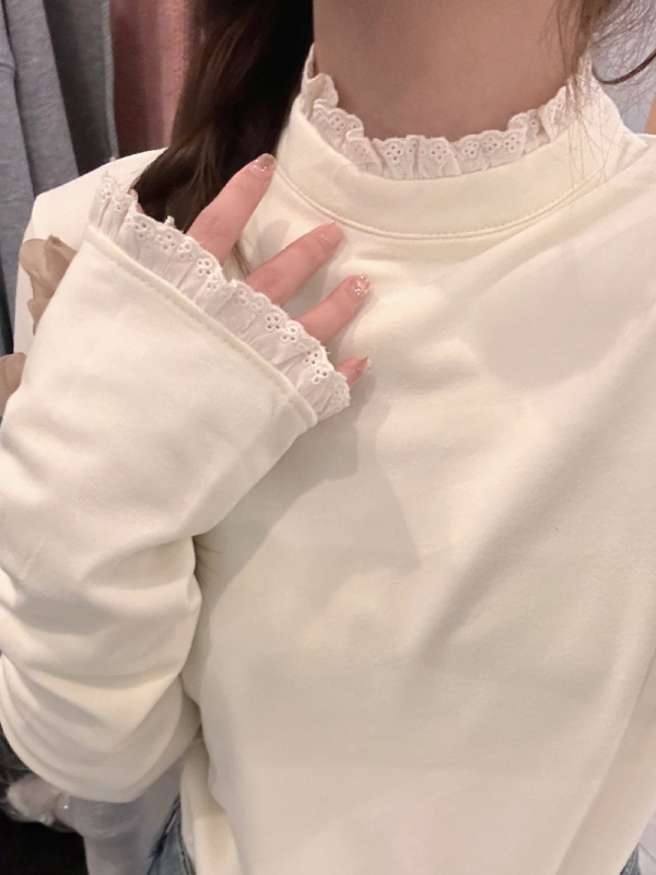 Popular design lace half turtleneck versatile brushed thickened base