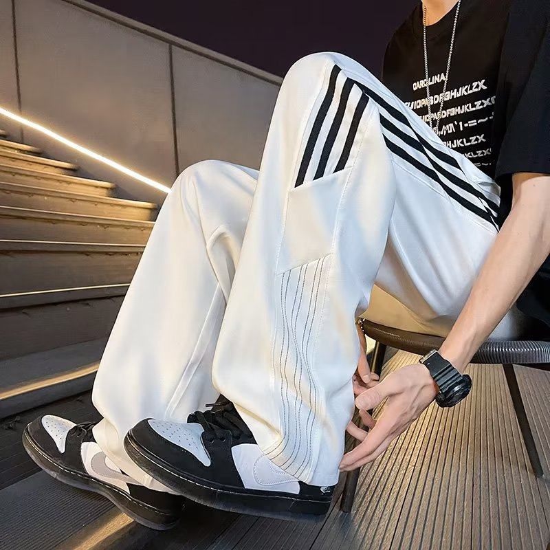 Three stripes sports pants men's large size striped casual spring fashion brand ins straight sweatpants