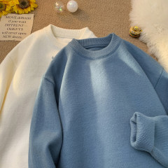 Crew neck sweater men's solid color loose winter outer wear casual sweater