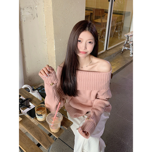 High-end one-shoulder elegant knitted sweater, fashionable and warm top