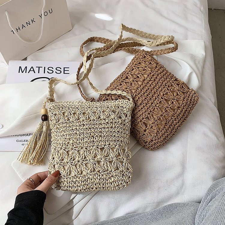 Simple round square windmill small bag straw bag summer woven bag women's shoulder hand-held crossbody bag