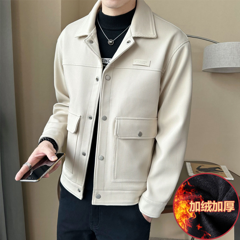 Thick velvet men's jacket autumn style lapel solid color versatile men's jacket