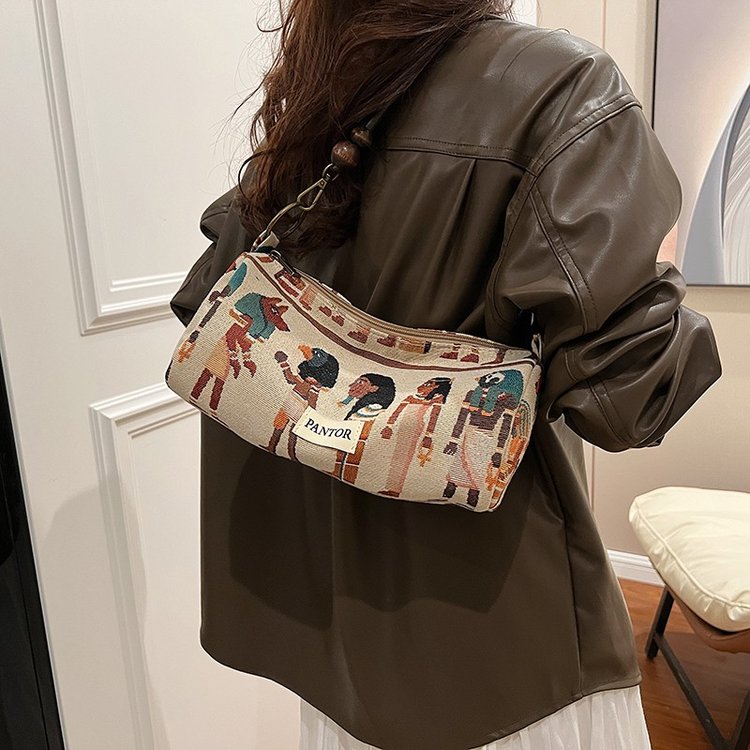 Cross-border fashion women's bag 2024 new Egyptian Pharaoh print fashion shoulder bag personalized design women's armpit bag