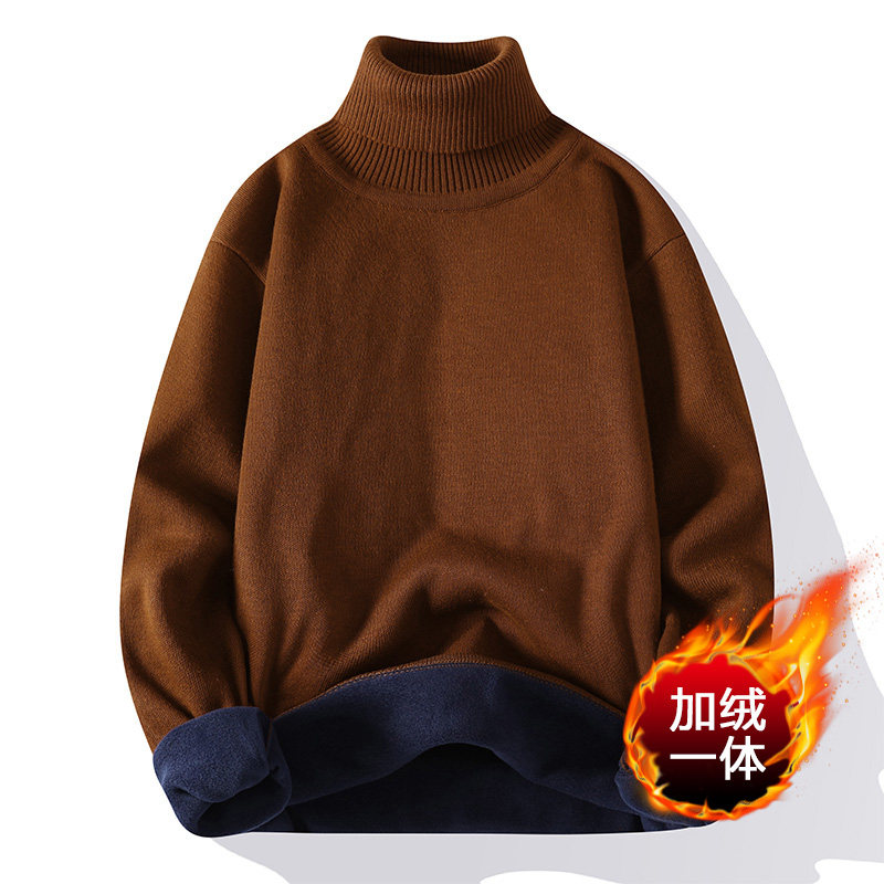 Running new style all-in-one velvet turtleneck sweater men's knitted sweater plus velvet fashion