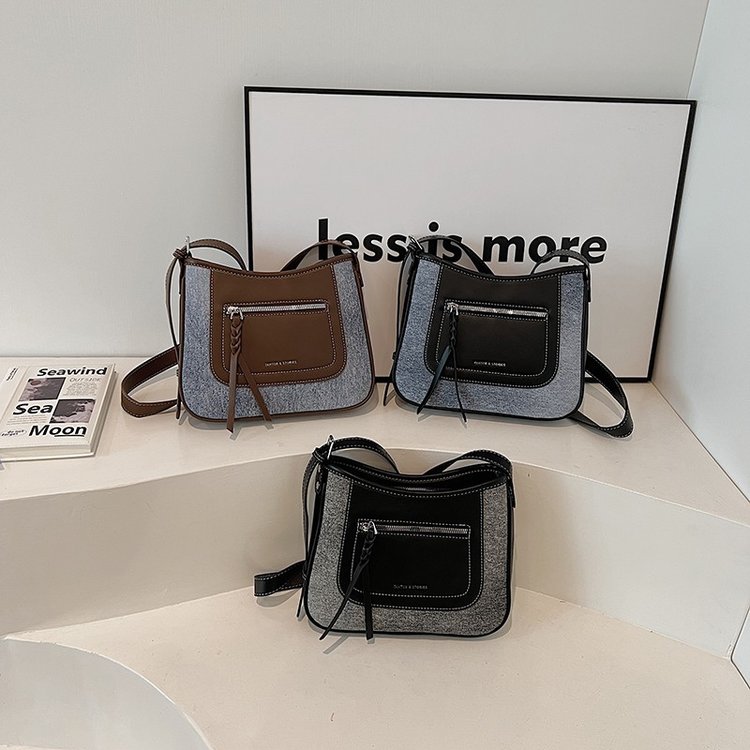 Korean style trendy denim splicing fashionable armpit bag for women 2024 new style simple fashion single shoulder crossbody small square bag