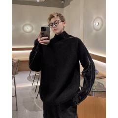 Winter metal zipper stitching stand-up collar sweater men's niche deconstructed loose versatile knitted sweater trend