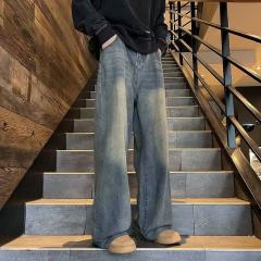 American retro slim-flared jeans for men and women, trendy loose straight wide-leg trousers