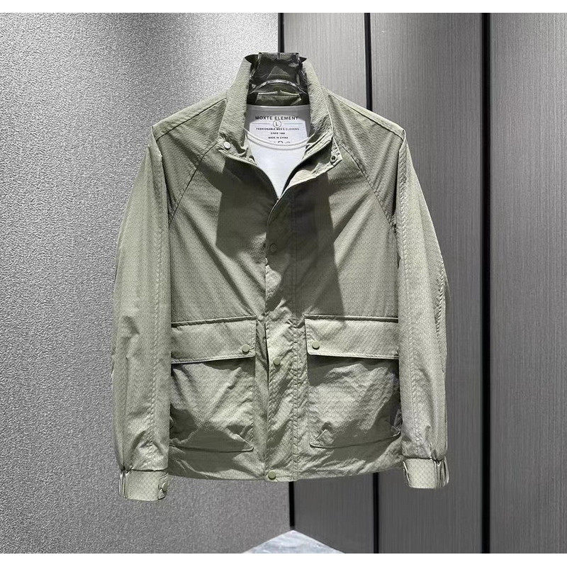 Spring thin men's youth simple temperament stand collar large pocket work jacket top coat