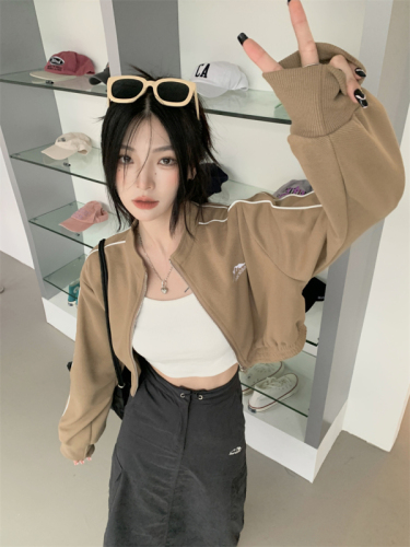 Long sleeve sports short sweatshirt jacket women's cardigan top