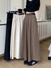 2024 new style high-waisted A-line long skirt black suit skirt slimming big swing umbrella skirt for women