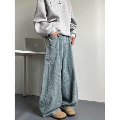 Vertical striped high street jeans for men and women, Korean style trendy and handsome winter ins trousers