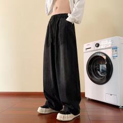 Washed black jeans men's autumn American high street workwear trendy casual straight trousers