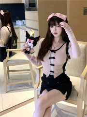 Xiaoxiangfeng knitted sweater pink top for women autumn design bow hollow light knitted sweater