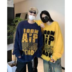 Letter jacquard seahorse sweater men's autumn and winter loose lazy style couple's knitted sweater top