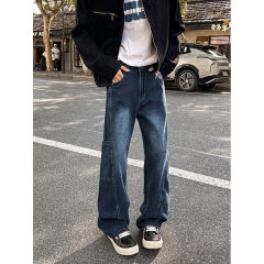 Casual wide-leg workwear jeans for men, loose niche new high street mopping pants