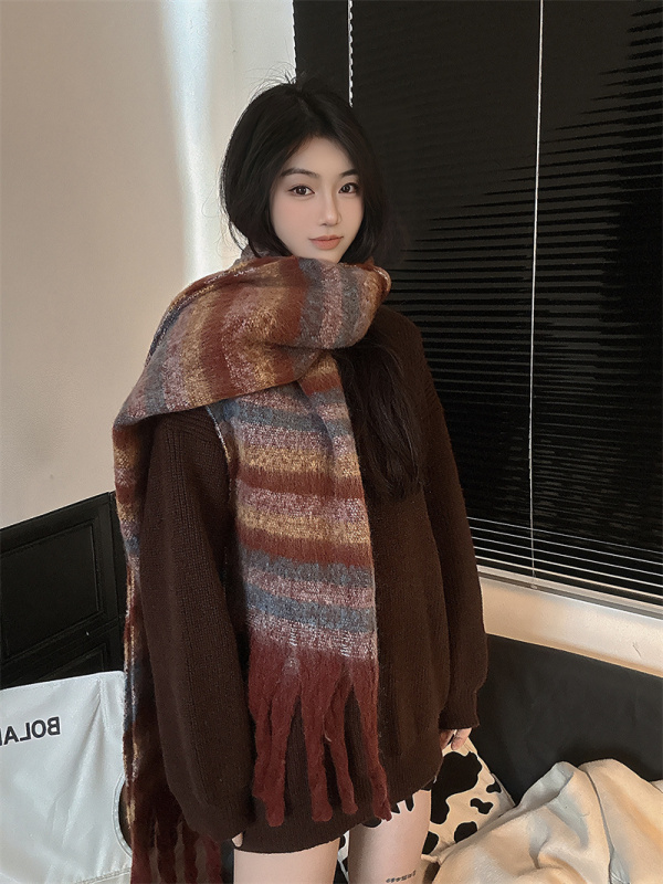 Scarf women's new winter striped shawl high-end winter couple thickened warm scarf