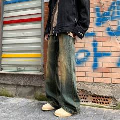 Spring and autumn trendy brand vibe jeans men's American retro yellow mud-colored pants loose straight casual trousers