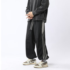 Quick-drying pants for men, Hong Kong style trendy striped sweatpants, handsome autumn and winter new ins trousers