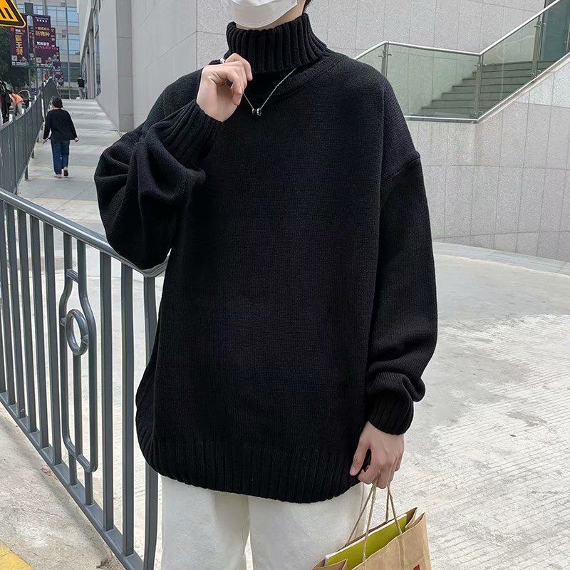 Sweater Solid Color Turtleneck Sweater Men's Hong Kong Style Lazy Loose Large Size Bottoming Sweater