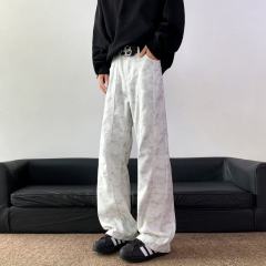 Beautiful tie-dye retro jeans for men in autumn new loose straight high street trendy wide leg pants