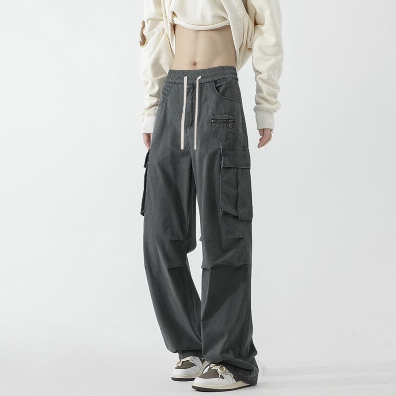 Autumn trendy brand Japanese American functional overalls men's ins straight trousers casual wide-leg pants