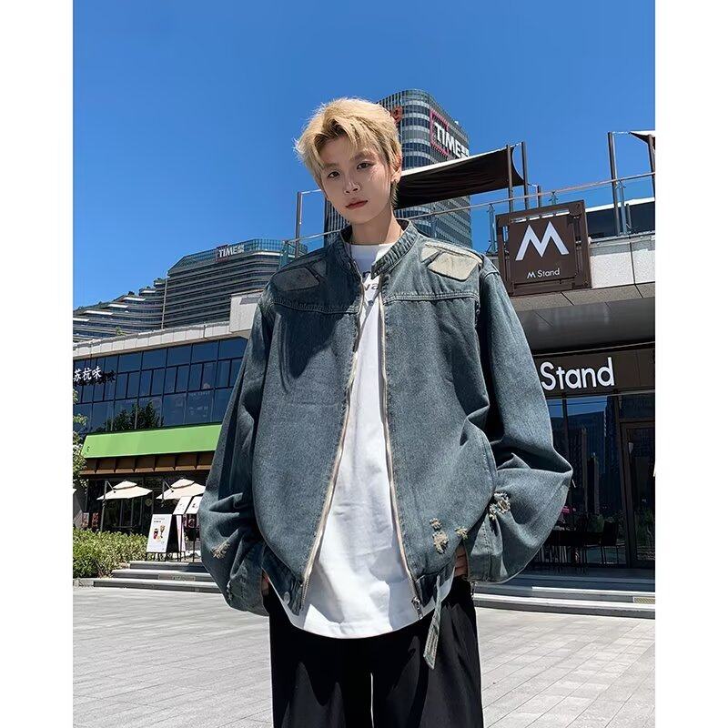 Denim jacket men's Korean style trendy ripped loose and handsome winter ins new jacket