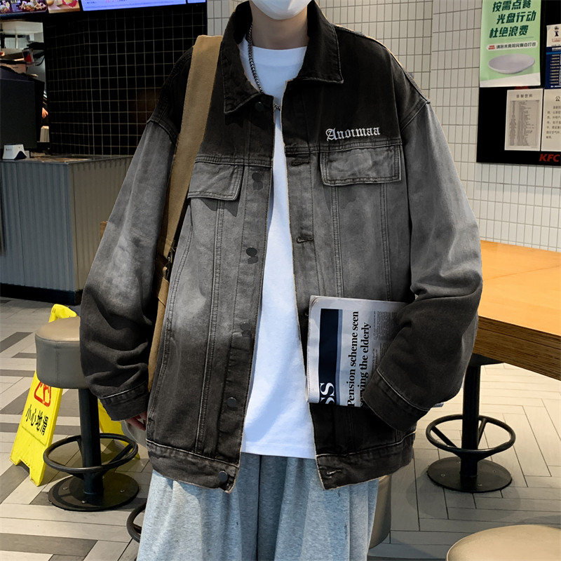 American vibe retro gradient denim jacket men's autumn and winter fashion brand high street handsome loose casual workwear jacket
