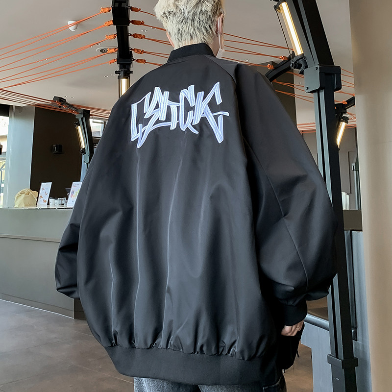 New American niche letter embroidered baseball uniform cardigan jacket round neck for men