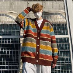 Striped sweater men's college style casual loose versatile sweater jacket
