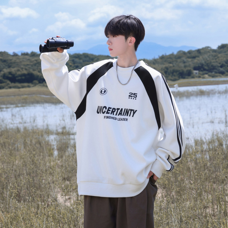 Early spring new striped round neck 380g printed sweatshirt