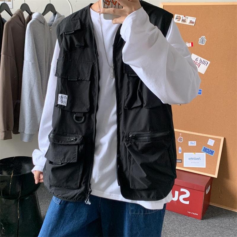 Japanese functional tactical vest men's ins trend multi-pocket couple work jacket handsome waistcoat sleeveless top