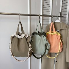 2024 new summer casual pleated bucket bag nylon cloth women's large-capacity high-end tote bag Baigou bag