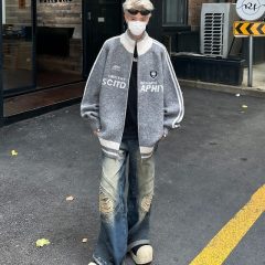 American retro stand-up collar sweater coat autumn and winter loose lazy style knitted cardigan