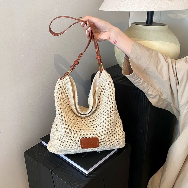 Marina Weekend Tote Bag Women's Large Capacity Summer Woven Bag Straw One-Shoulder Underarm Diagonal Crossbody Bag