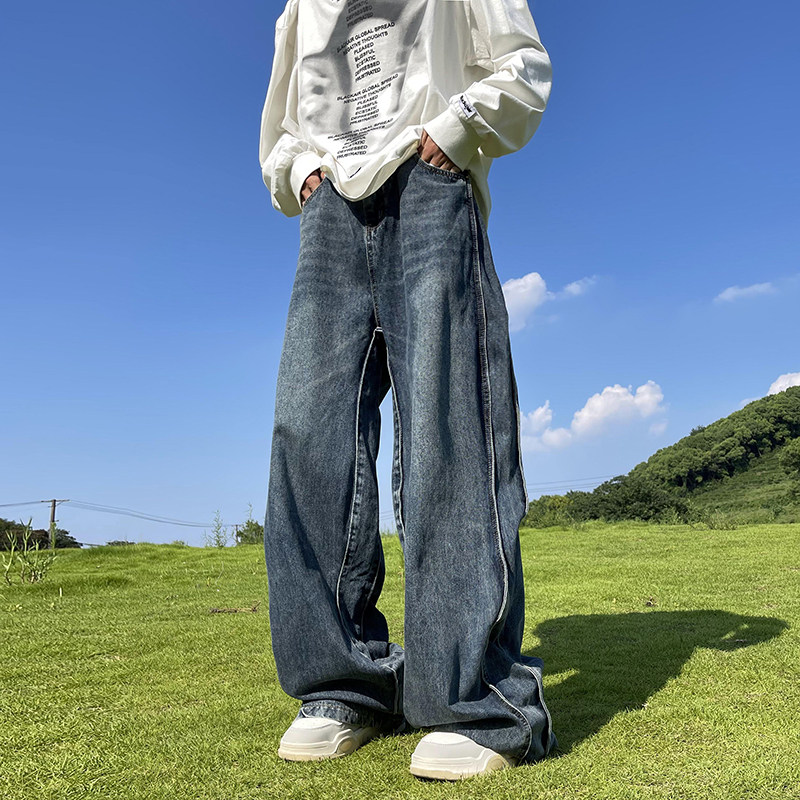 Jeans men's spring and summer high street ins trendy casual pants versatile loose wide-leg straight pants