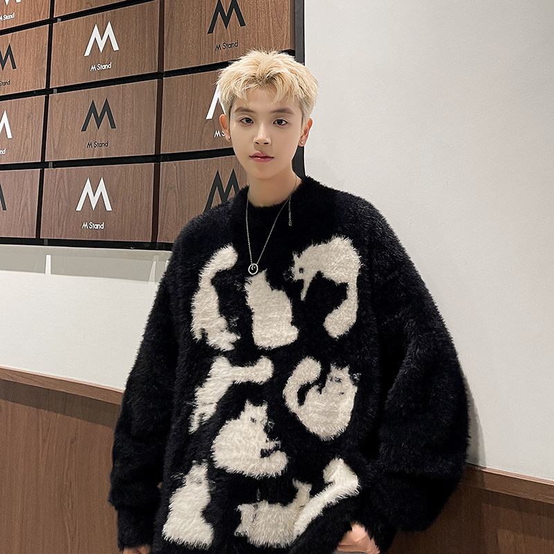 New autumn and winter heavyweight lazy style soft waxy sweater loose mohair sweater