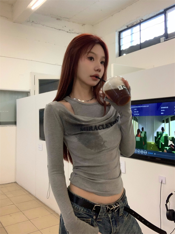 One-piece printed slim fit halter neck off-shoulder T-shirt top