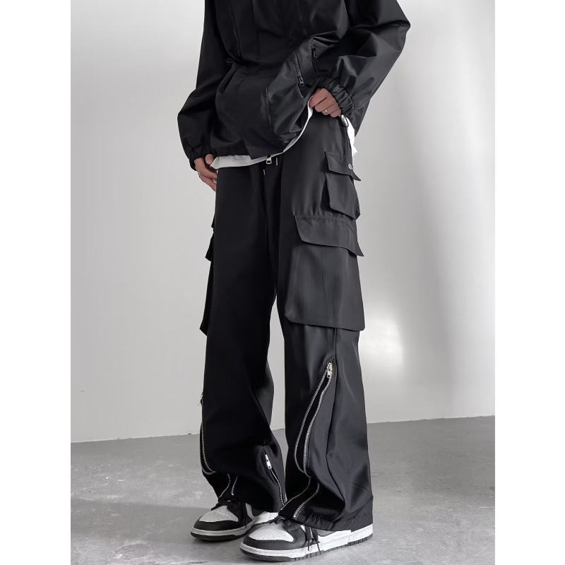 Side zipper overalls men's fashionable spring and autumn waterproof brand loose straight trousers assault pants