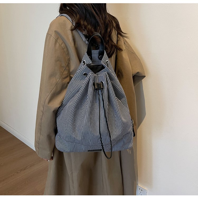 Foreign trade cross-border student casual backpack women's 2024 summer new striped canvas bag versatile large capacity backpack