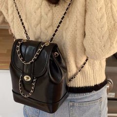 Korean niche new mini small fragrance chain backpack female ins blogger student oil wax leather shoulder bag